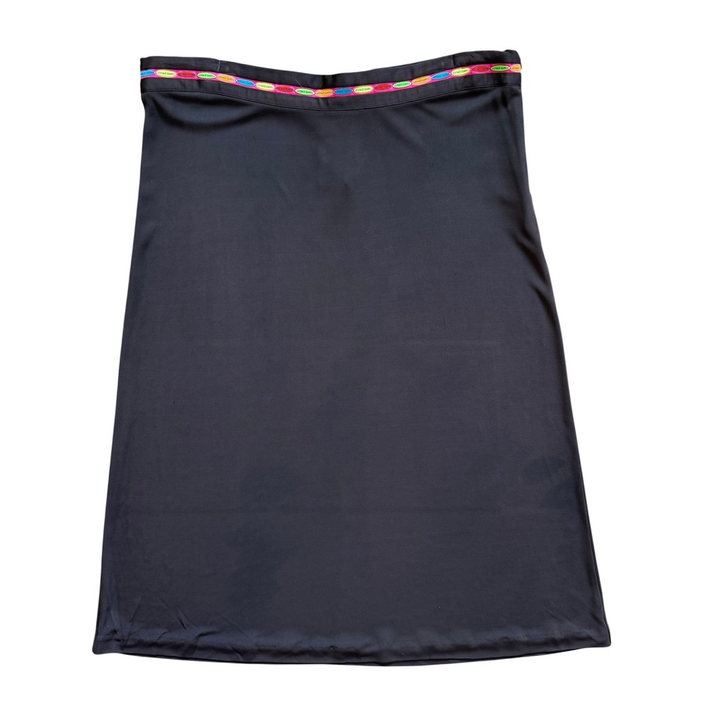 Versace Classic Brown Viscose Midi Skirt Neon Logo Trim Made in Italy Size 48‎